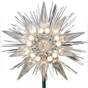 NEW GE 9" 10 Point Christmas Holiday Tree Topper Star Starburst Silver Clear HTF